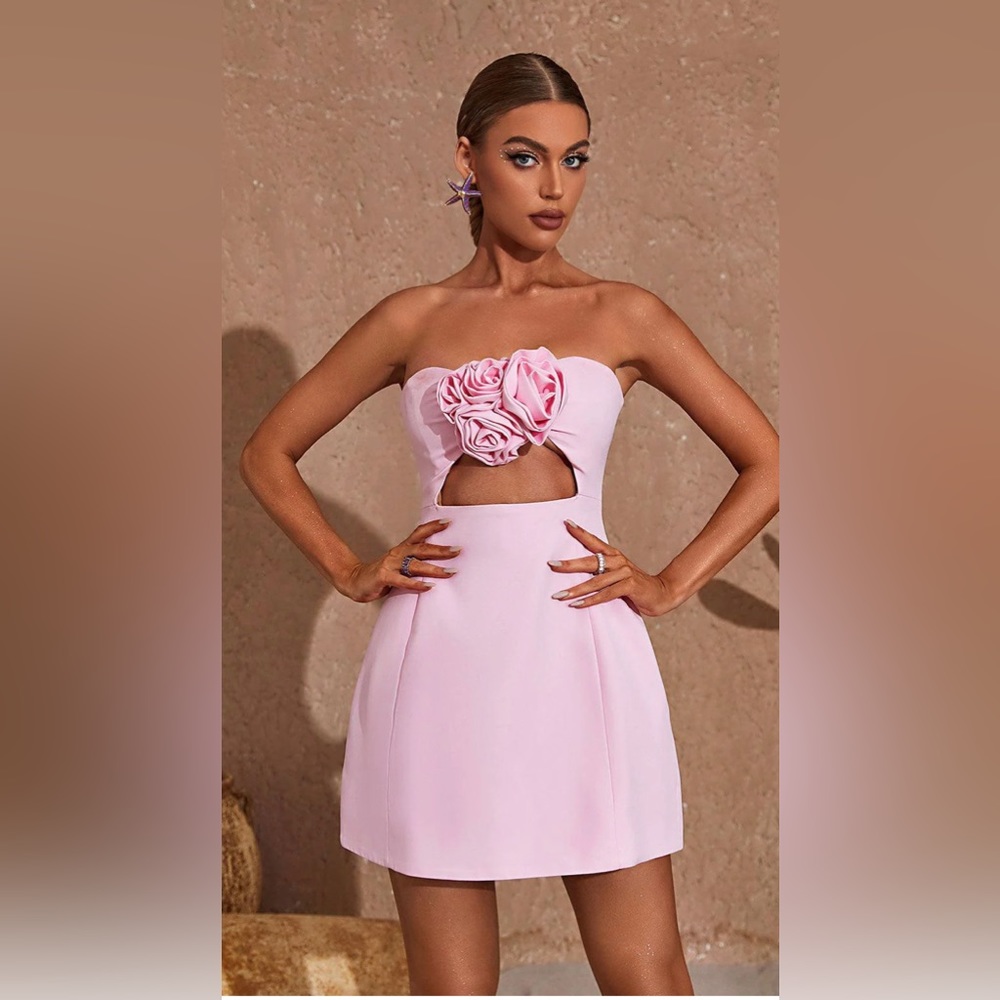 Mew Mews NWT Pink Mini Dress w/Cutout & Flower Detail